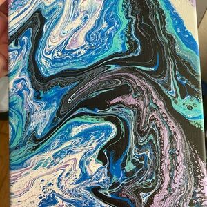 Abstract Blue, Metallic Purple and Black Canvas Art